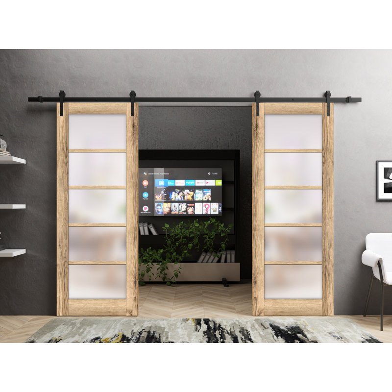 Panelled Wood Quadro Barn Door without Installation Hardware Kit, 36" x 80", Oak
