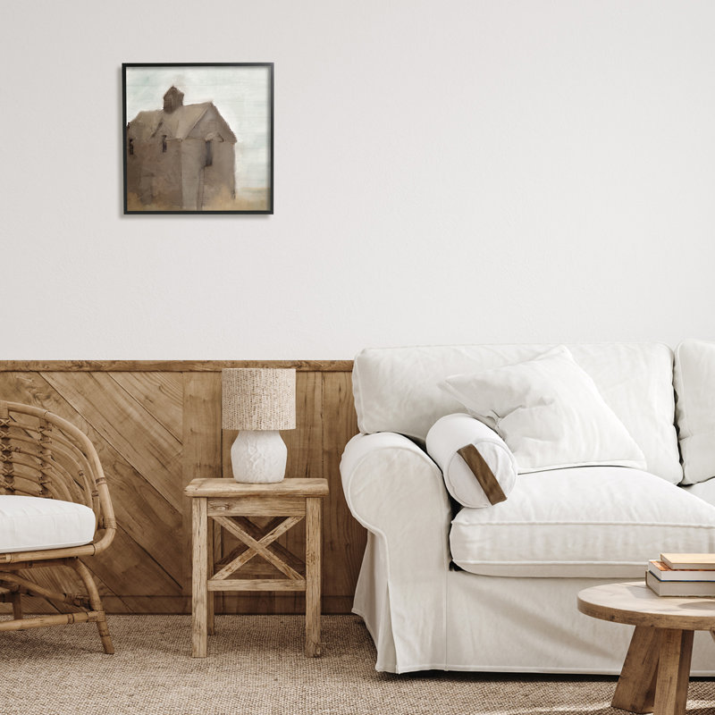 Rustic Painterly Brown Barn Farmland - Peinture, H 17 po x l 17 po x P 1,5 po, Giclée encadrée noir minuit