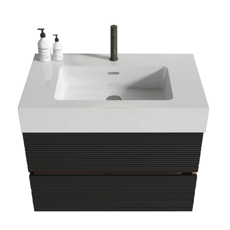 Meuble-lavabo de salle de bain avec lavabo en quartz d'ingénierie et tiroirs noirs doux, 30"