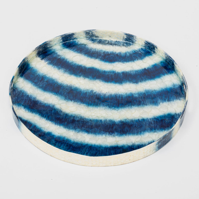 Capiz Shell Decorative Tray, Blue; White, Blue; White