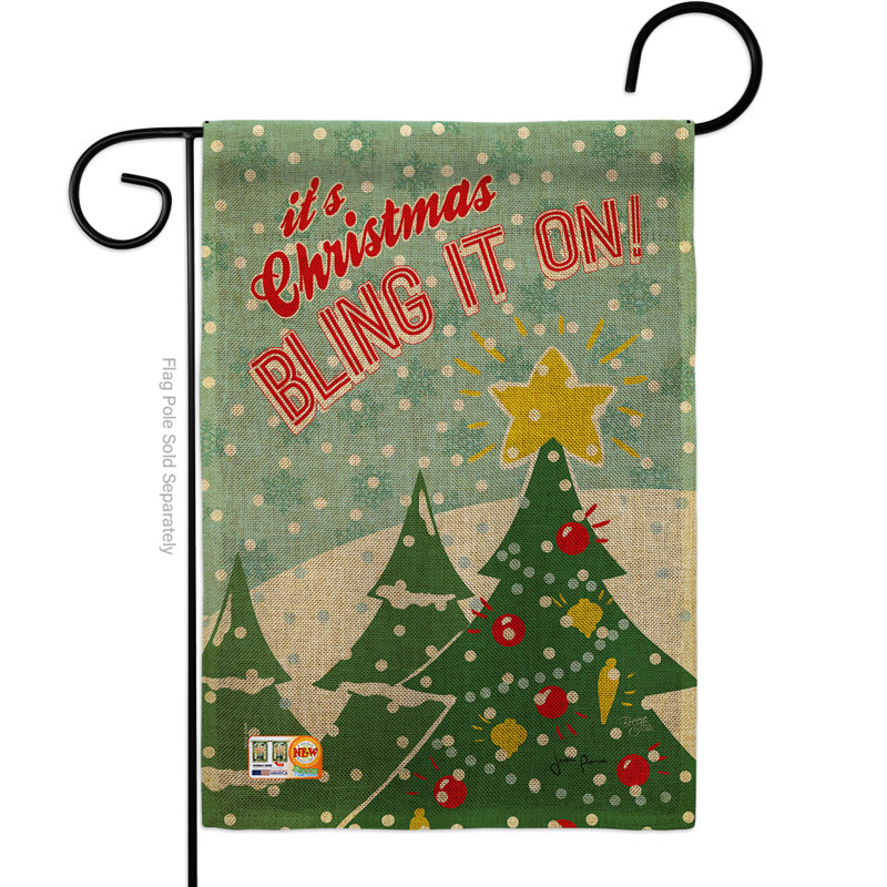 Le bling de noël sur le côté de l’hiver américain vertical de 19 po x 13 po drapeau de jardin, Vert foncé, Toile de jute