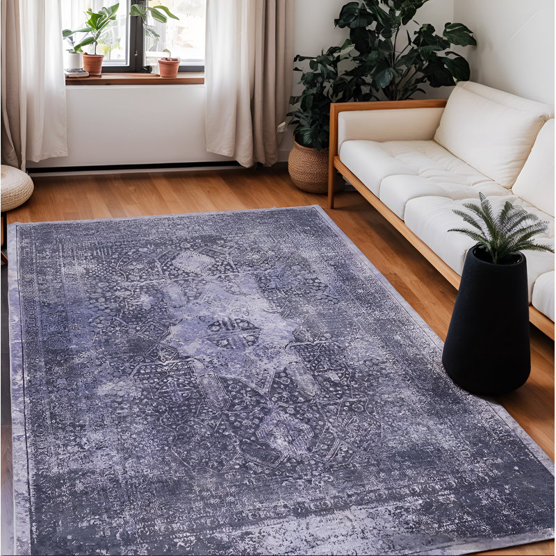 MAVAL Anthracite Washable Rug Doormat Rug, Rectangle 8' x 10'