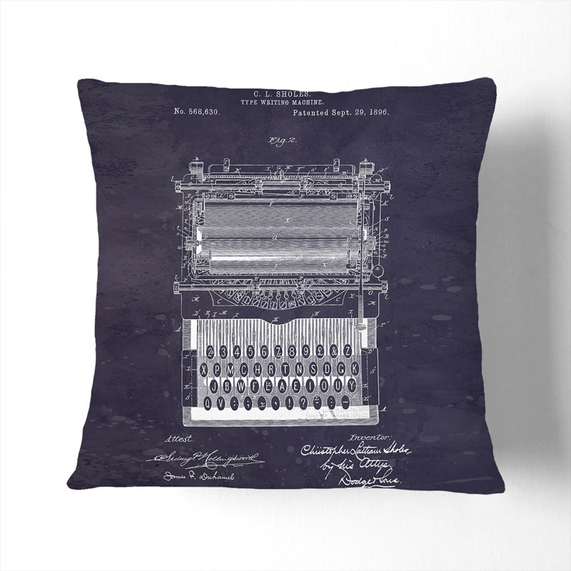Typewriter Patent Dark Scatter Cushion, Black, 40cm H x 40cm W x 15cm D