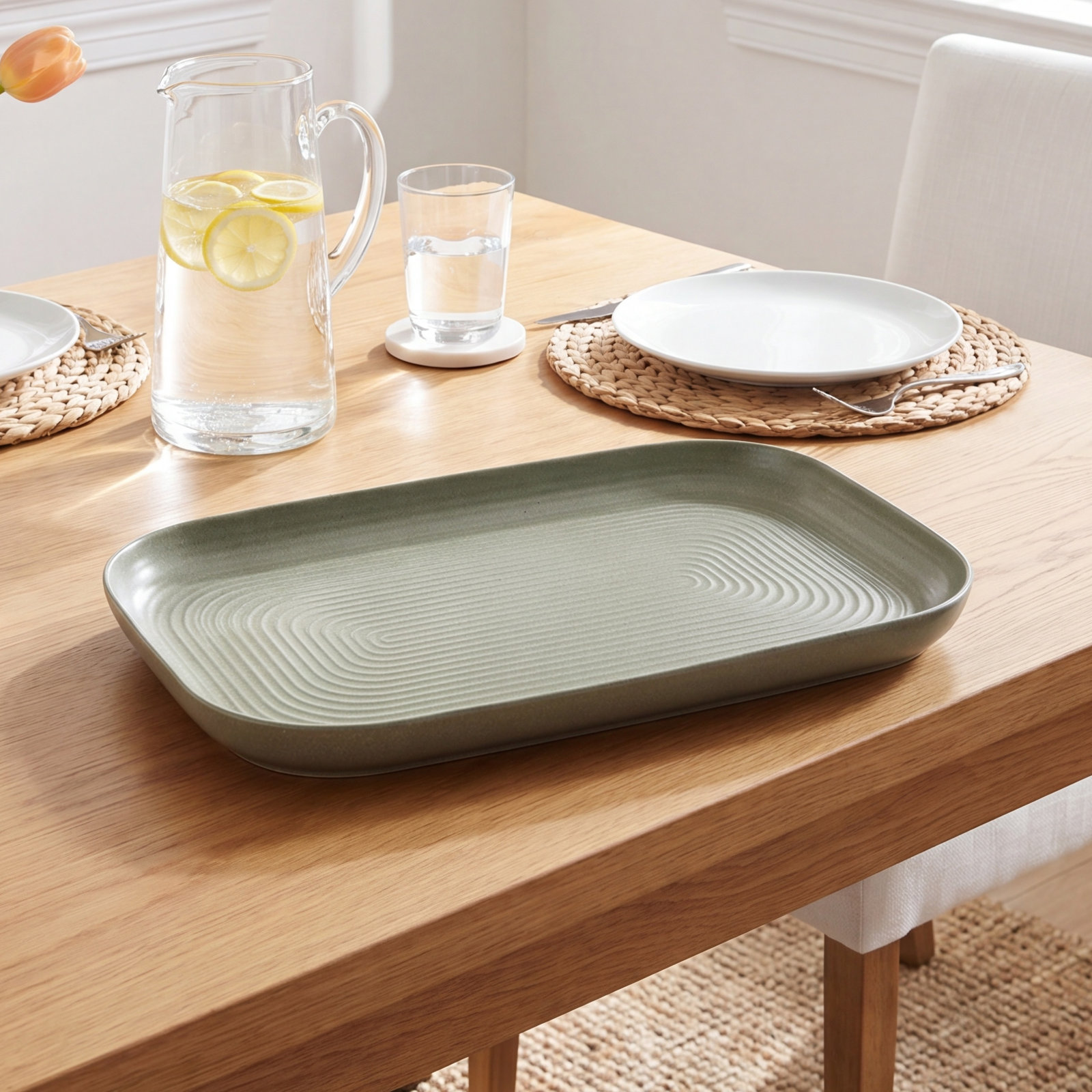 Melamine Rectangular Platter, 1.2" H x 10" W x 17" D, Blue Denim
