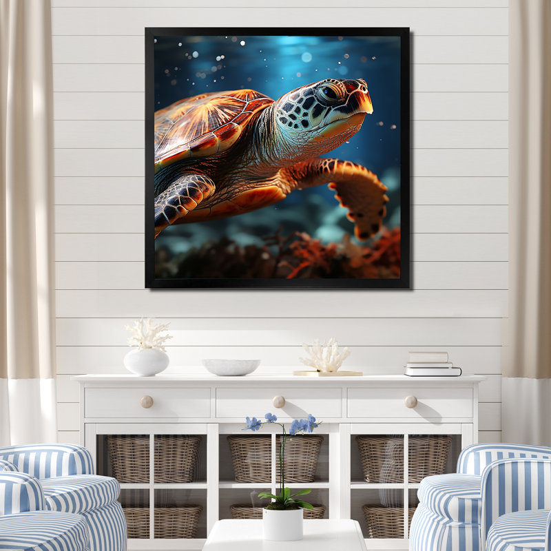 Abstrait harmonie - Tortue, art mural sur toile, H 16 po x l 16 po x P 1 po, Cadre simple noir