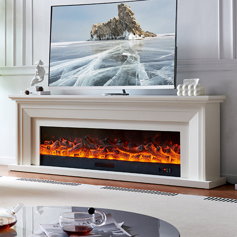 White Solid Wood TV Cabinet Fireplace