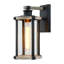 13.78" H Industrial Matte Black Outdoor Wall Sconce With Faux Wood-grain Detail And Seeded Glass, Weather-resistant
