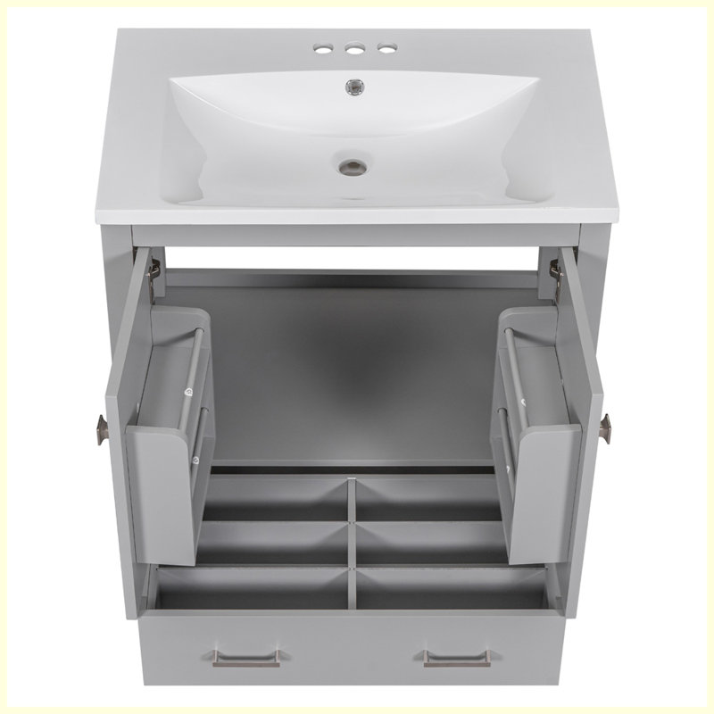Meuble-lavabo moderne avec lavabo simple et tiroir, Gris