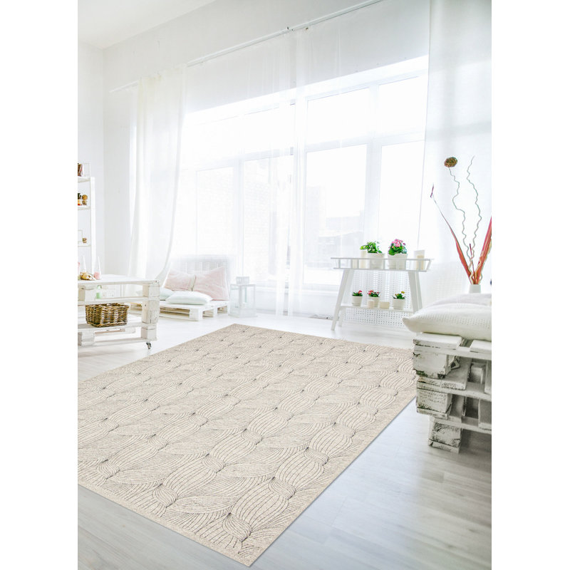 Tapis abstrait taupe en laine tissé à plat à la main à motif abstrait New 5 pi x 8 pi 1 po New Ashford