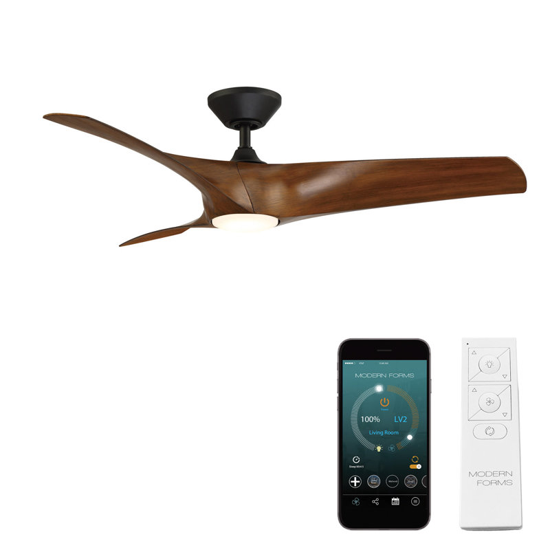 Zephyr 3 - Blade Outdoor/Indoor Smart Ceiling Fan with Light Kit And Remote Control Included, 52", Matte Black/Distressed Koa