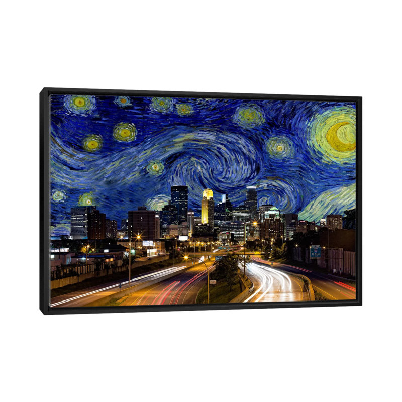 Minneapolis, Minnesota, nuit étoilée, impression d'art graphique, Aucun mat, H 40 po x l 60 po x 1,5 po