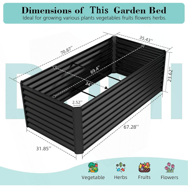 6X3x2ft Galvanized Raised Garden Bed, Outdoor Planter Garden Boxes Large Metal Planter Box For Gardening Vegetables Fruits Flower