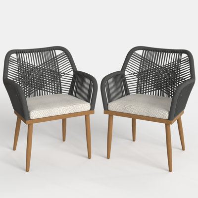 Outdoor Dining Chair Of 2, Woven Wicker Dining Armchairs With Cushions (set Of 2) by Corrigan Studio