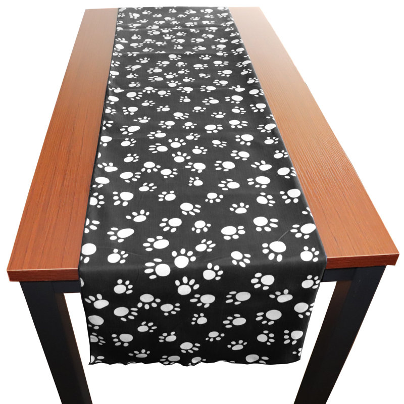Paw Print Table Runner,  144" x 12"  , White on Black
