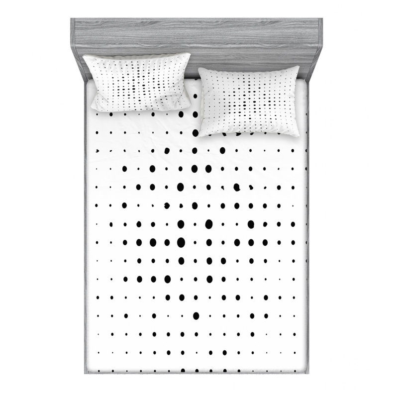 Microfiber Floral Sheet Set, Queen Fitted Sheet, Black/White Polka Dots