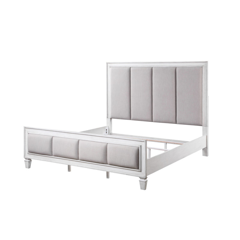 Lit grand classique Delightful en lin gris et antique rustique avec attrait, Grand lit