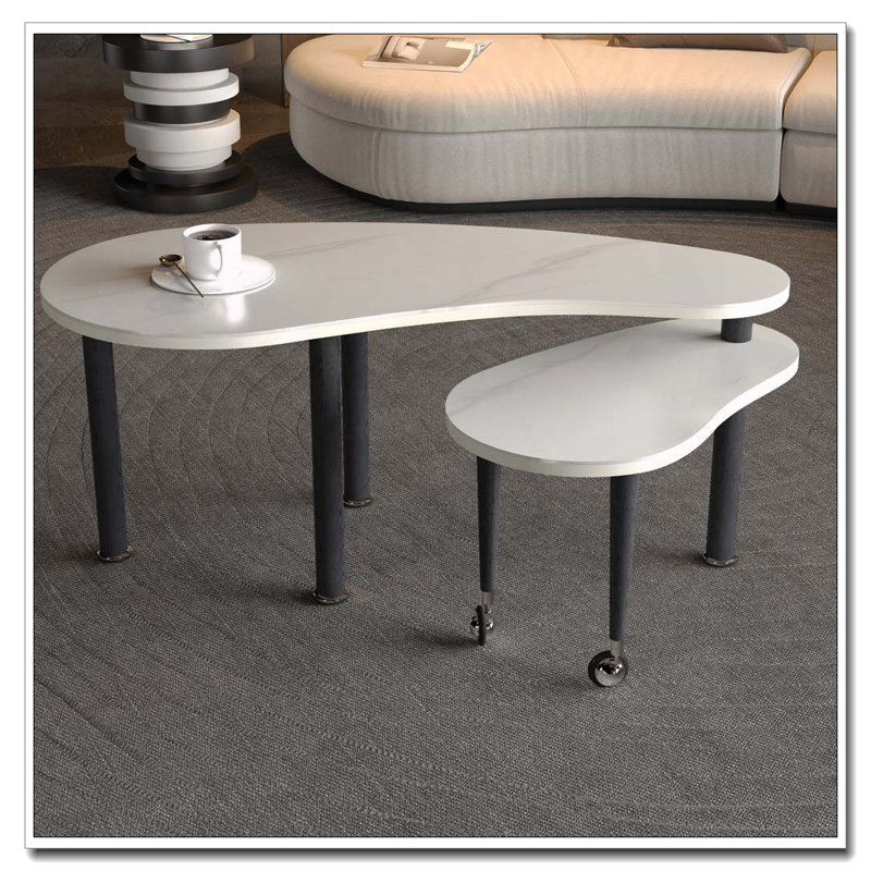 Table basse rotative avec pieds en bois d'hévéa massif, Blanc, Noir