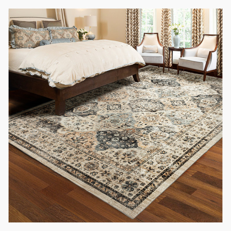 Moroccan Vintage Style Rug - Non-Slip Soft Faux Wool Area Rug For Indoor, Washable Rug Kids & Pets Friendly For Home Decor