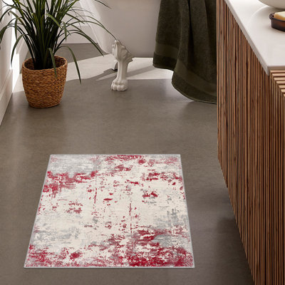 Tapis d'entrée à motif abstrait 3 pi x 5 pi (2 pi 8 po x 4 pi 8 po) rouge / gris Solenne Branch