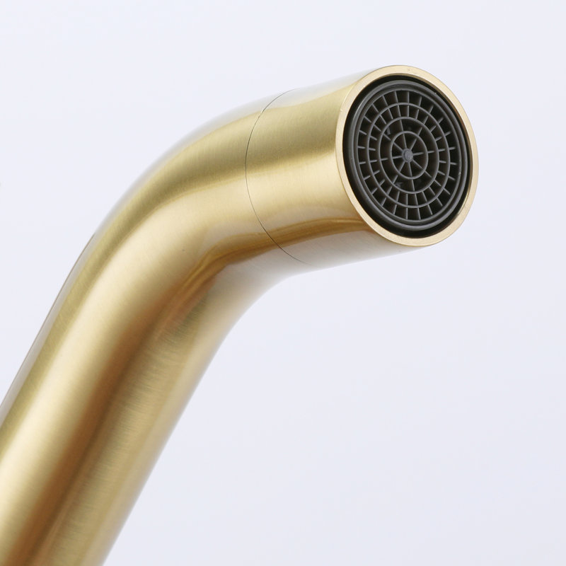 5.04" Deck Mounted Bathroom Sink Faucet, Solid Brass Single Hanlde Faucet, Brushed Gold, With Hot/Cold Indicator
