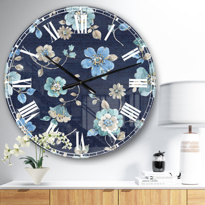 Indigold Metallic Flower Pattern Metal Wall Clock