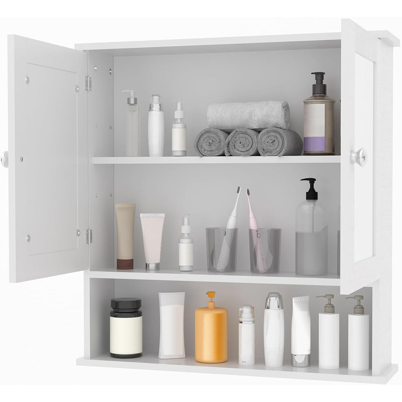 Armoire à pharmacie murale à miroir, rangement au-dessus de la toilette 22,2 po avec tablette réglable, Blanc