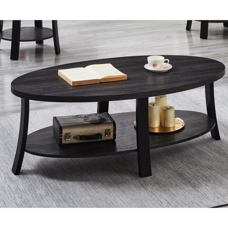 Table basse contemporaine en bois gris anthracite avec tablette ovale et style élégant, Gris anthracite