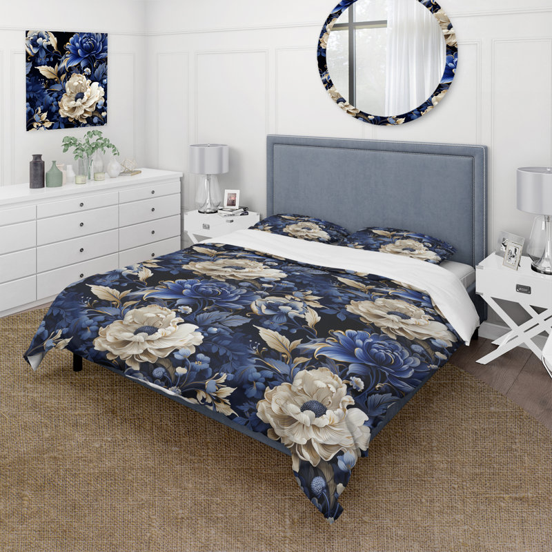Literie de style victorien II bleu cobalt Renaissance, Housse de couette pour très grand lit et 2 très