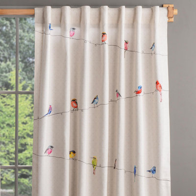 Maison d' Hermine Curtains for Living Room 100% Cotton 84 inch Length One Panel Light Filtering Curtains for Windows with Rod and Loop Pockets Valentines Day Gifts (Birdies on Wire, 50"W x 84"L)