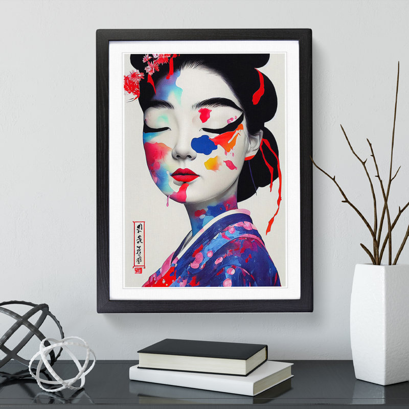 Geisha Splashed No.3 - Single Picture Frame Painting, Black, 64cm H x 46cm W x 2cm D