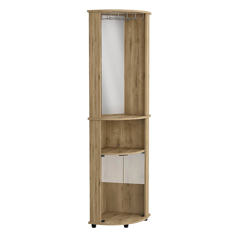 Bar-Coffee Corner Cabinet Storage 74" H, With Rounded Front Design, 2 Central Shelves, 1 Glass Holder In The Upper Compartment, 1 Storage With Double Glass Door In The Lower Part, Macadamia