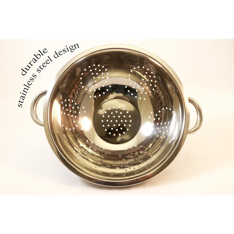 Passoire en acier inoxydable robuste | Poignées à prise facile | Base autodrainante | Miroir poli | Va au lave-vaisselle | Paquet de 1