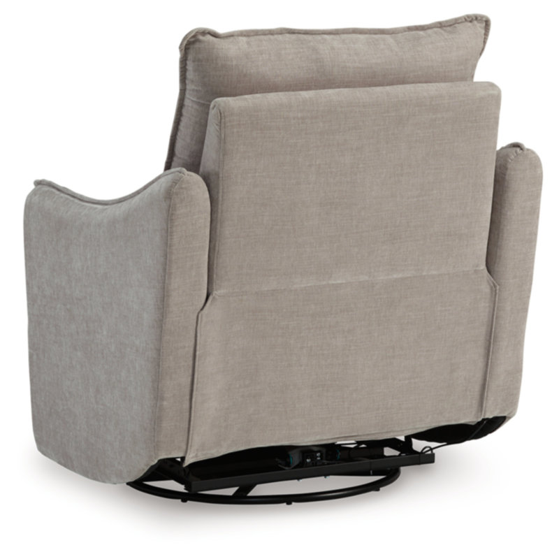 Beige Velvet Swivel Recliner with Metal Base