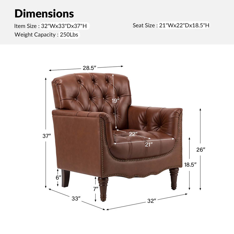 Fauteuil en cuir capitonné Annja, Cuir fleur brun
