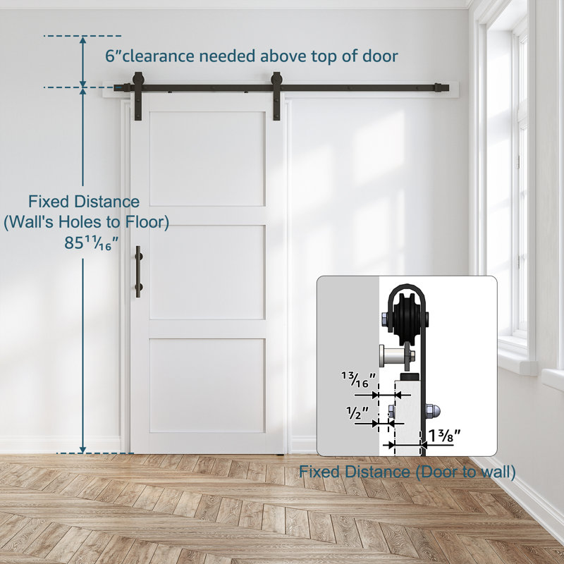 Porte de grange en bois manufacturé 3-Lite 84 po avec quincaillerie, 36 po x 84 po