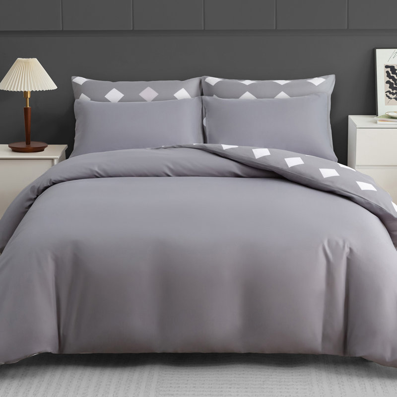 Soft Touch Reversible Duvet Cover Set with Secure Zipper & Corner Ties, King Duvet Cover + 2 Standard Pillowcases