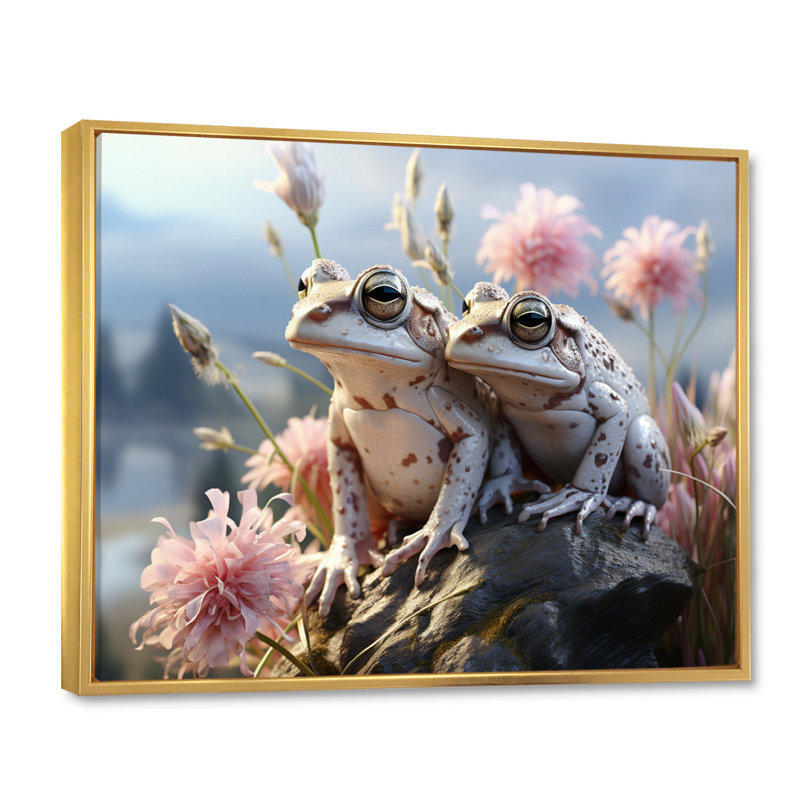 Grenouille, paysage monochrome - impression, H 16 po x l 32 po x P 1 po, Cadre flottant doré