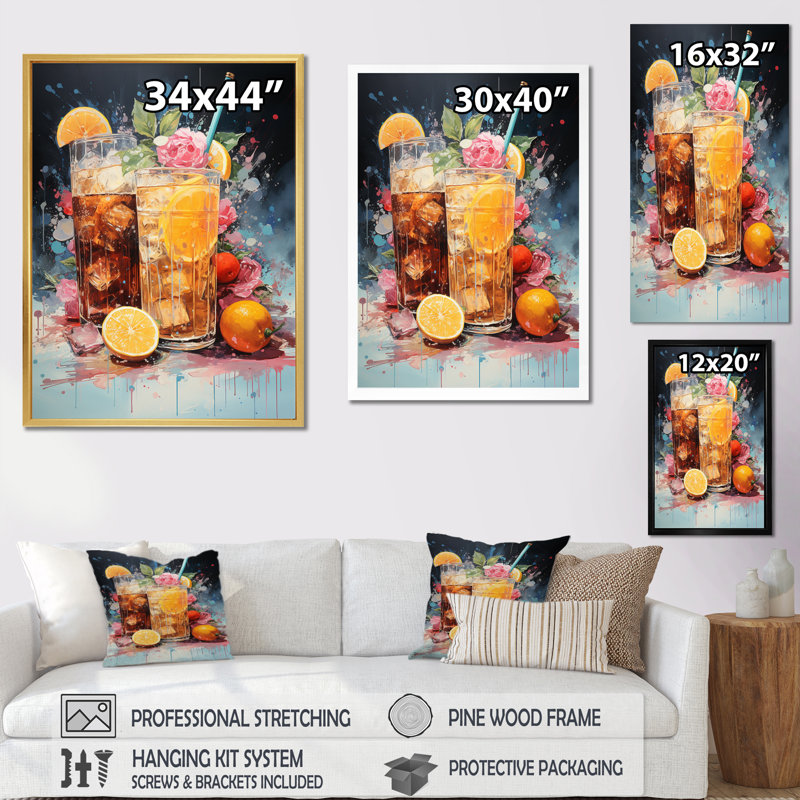 «Poloka Tropical Soda Cocktail I», reproduction sur toile, H 44 po x l 34 po x P 1,5 po, Encadrement doré
