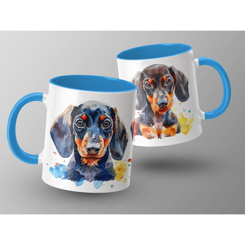11oz Watercolour Dachshund Dog Design Coffee Mug, 2, Light Blue