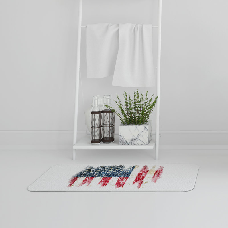 Guerrier Non-Slip Bath Rug, Watercolor USA Flag