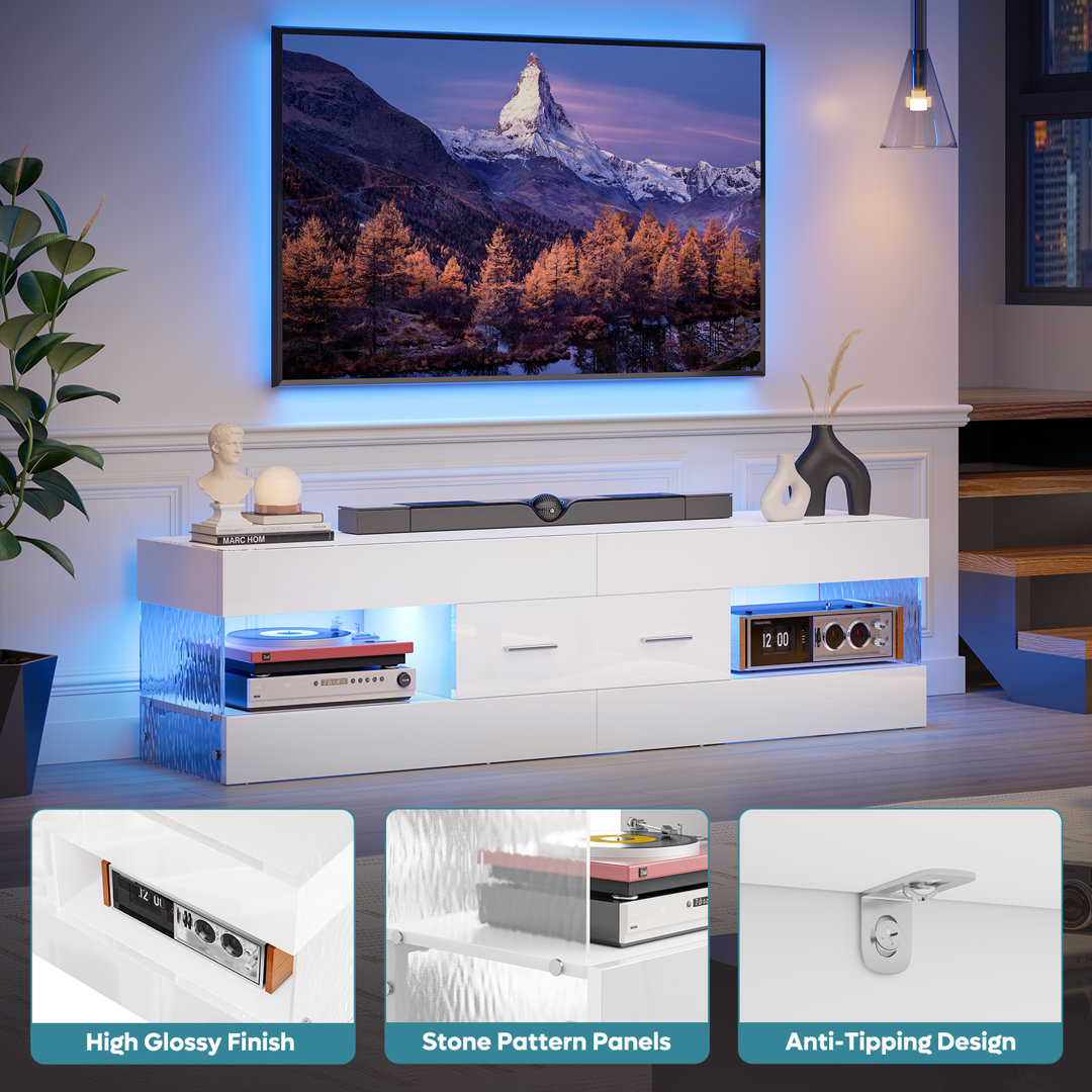 Modern Tv Stand For Tvs Up To 70" With Led And Drawer