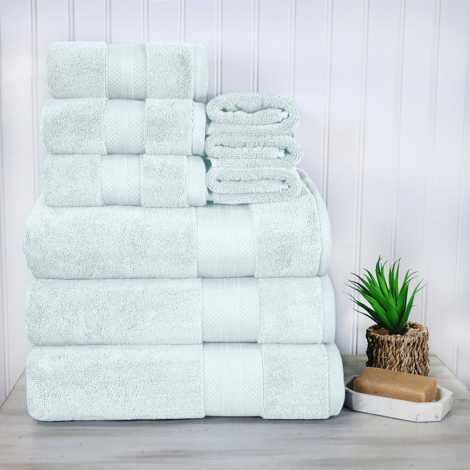 Finnian Ultra-Plush Heavyweight, 100% Turkish Towel Collection, Dusty Aqua, 9 Piece Towel Set