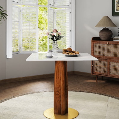 Table de salle à manger moderne carrée, 33,5 po, avec pieds et base en bois, idéale pour le thé à 2 personnes dans les petites pièces