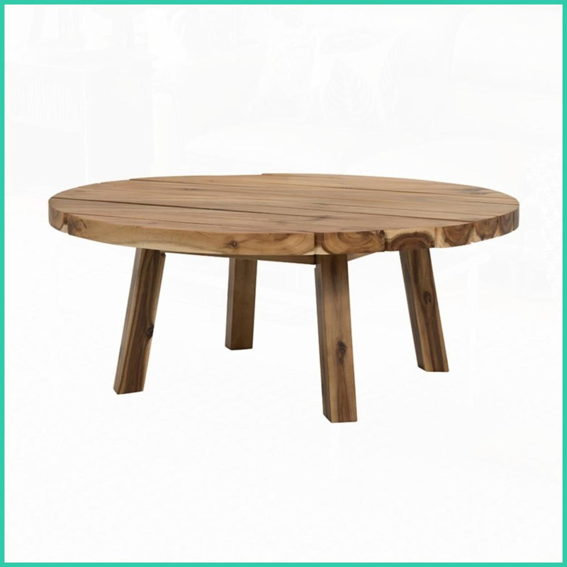 Table basse ronde en bois d'acacia massif 35,6 po pour le salon, style naturel pour unifier les espaces domestiques