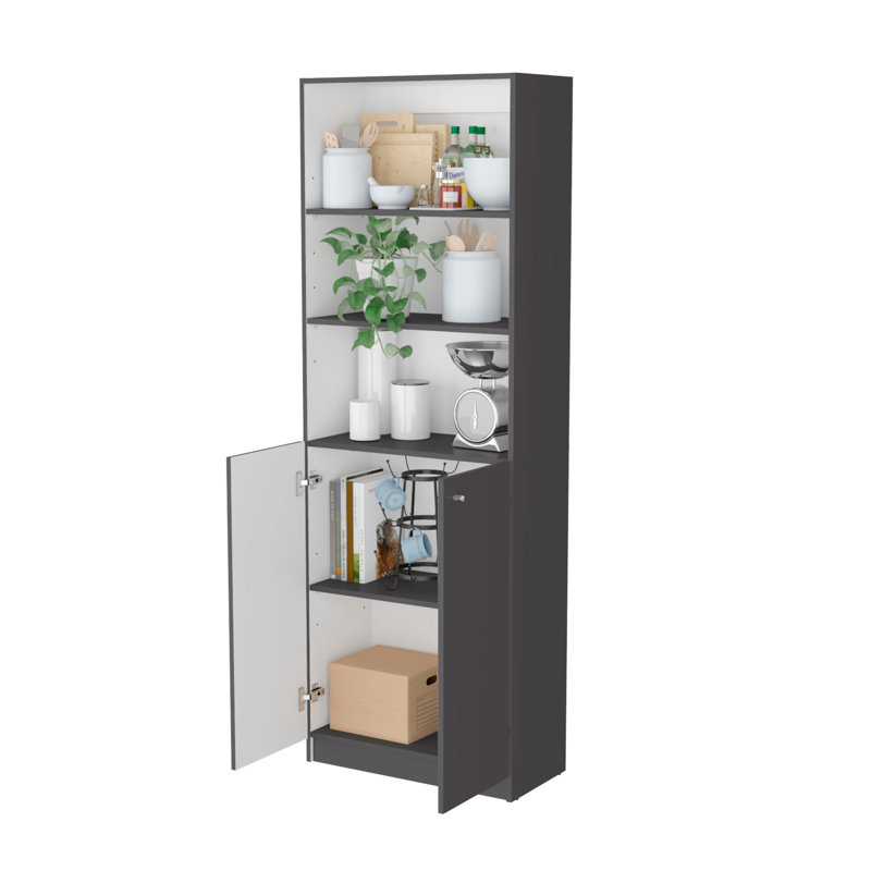Bibliothèque à 2 portes au design gris mat et blanc - Transformez votre espace de rangement spacieux en espace de vie