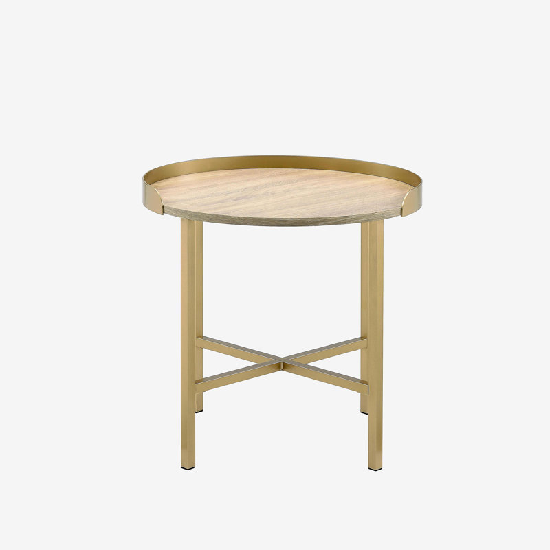 Table de bout en chêne et or avec plateau