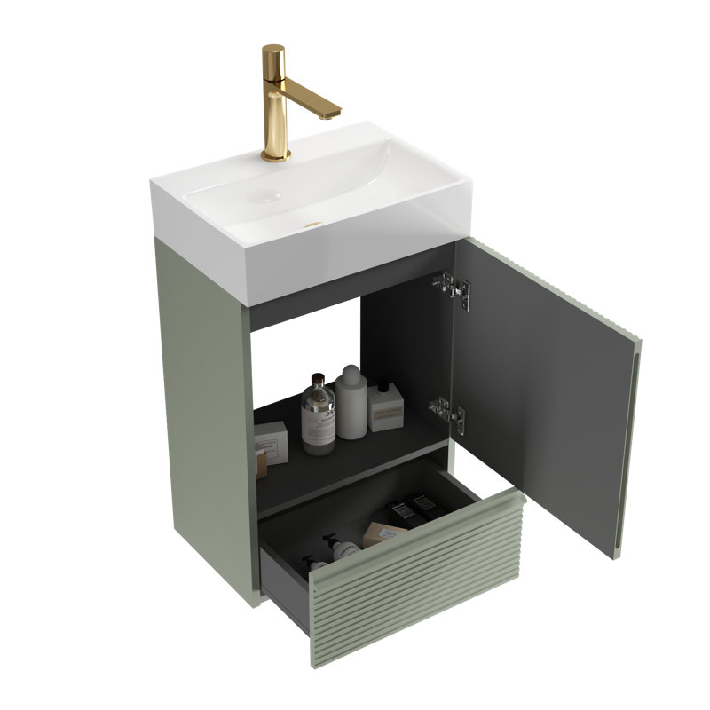 Meuble-lavabo rayé avec lavabo en céramique, Vert