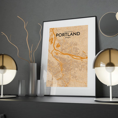 Portland City Map in Vintage 1 Piece Wall Art
