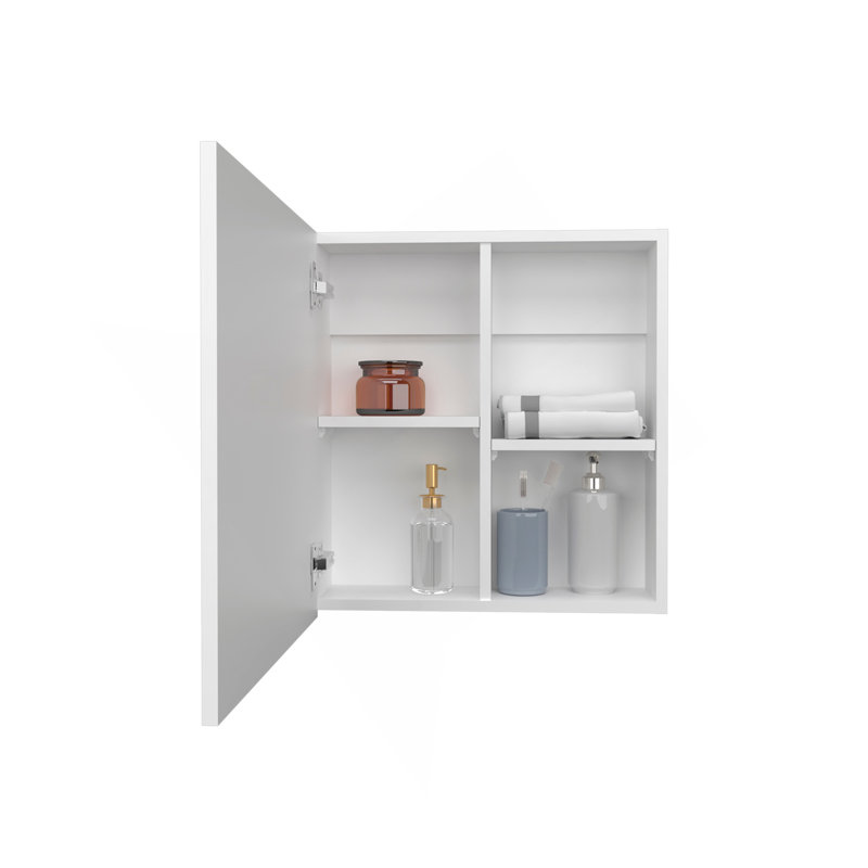 Armoire à pharmacie avec miroir, une porte avec quatre tablettes intérieures pour la salle de bain, cuisine blanche, Blanc