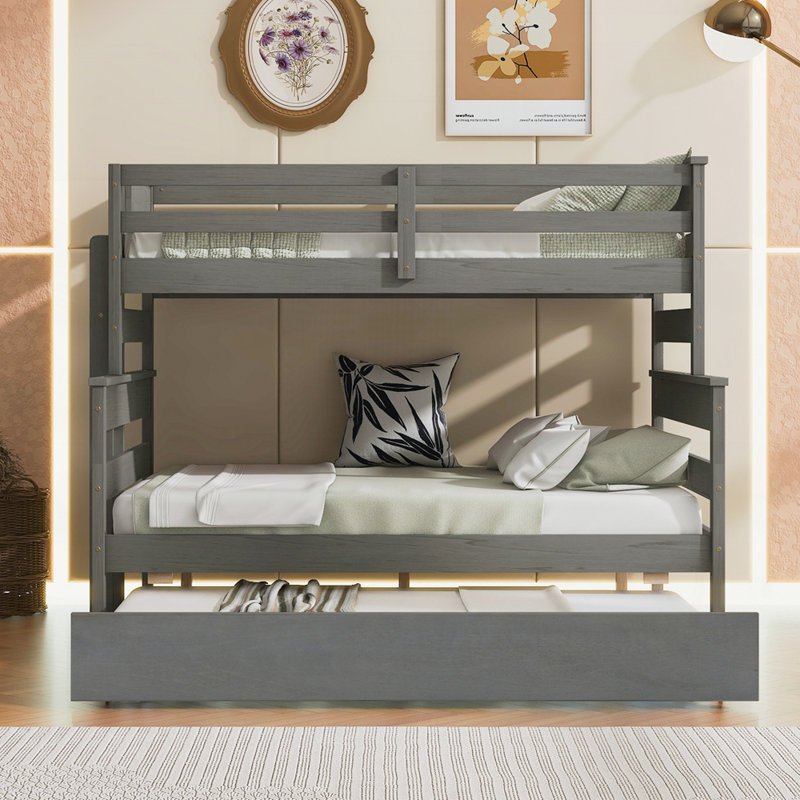 Lit en bois avec lit gigogne, Gris